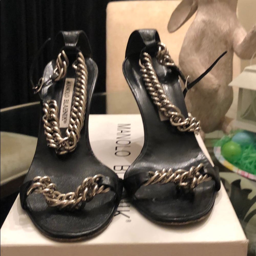 Manolo Blahnik chain ankle strap heels